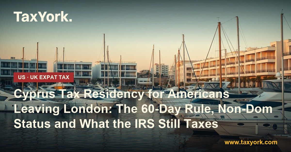 Cyprus tax residency: white waterfront apartments and moored yachts at a Limassol marina at golden hour