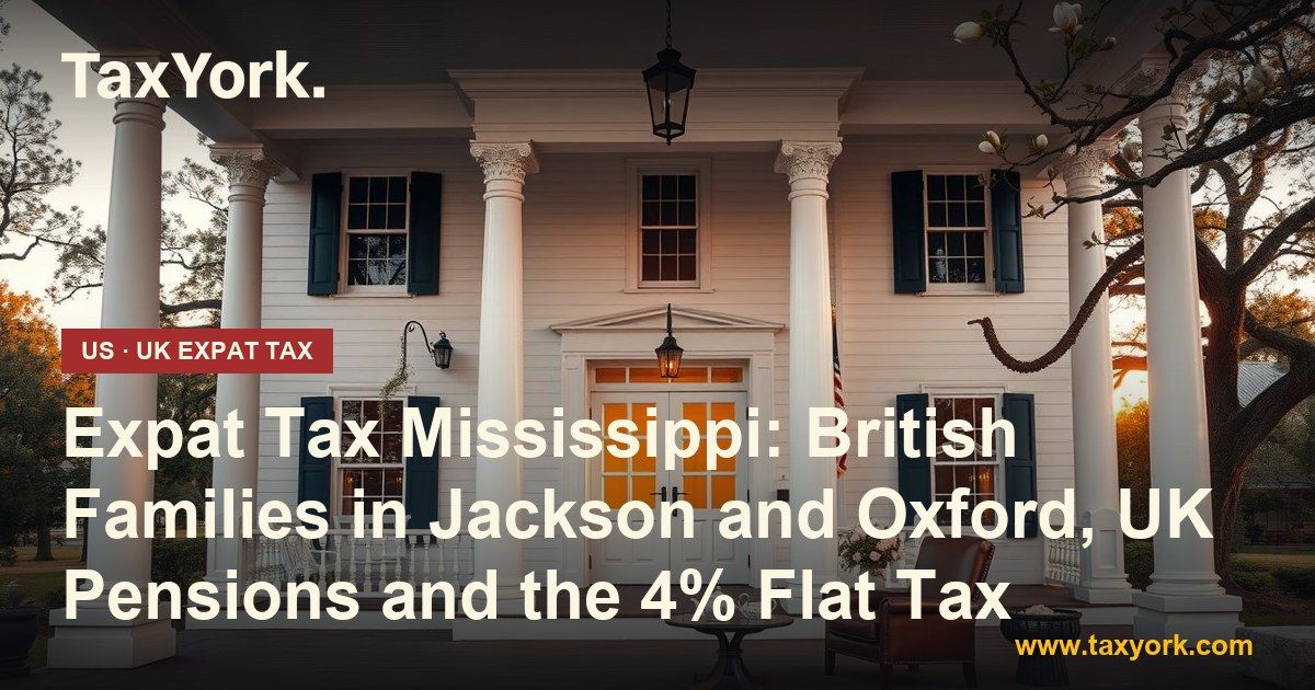 Expat tax Mississippi: white-columned Southern house with a porch, leather armchair and tea set at dusk under magnolias