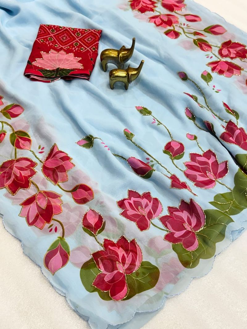 Lotus Print Saree