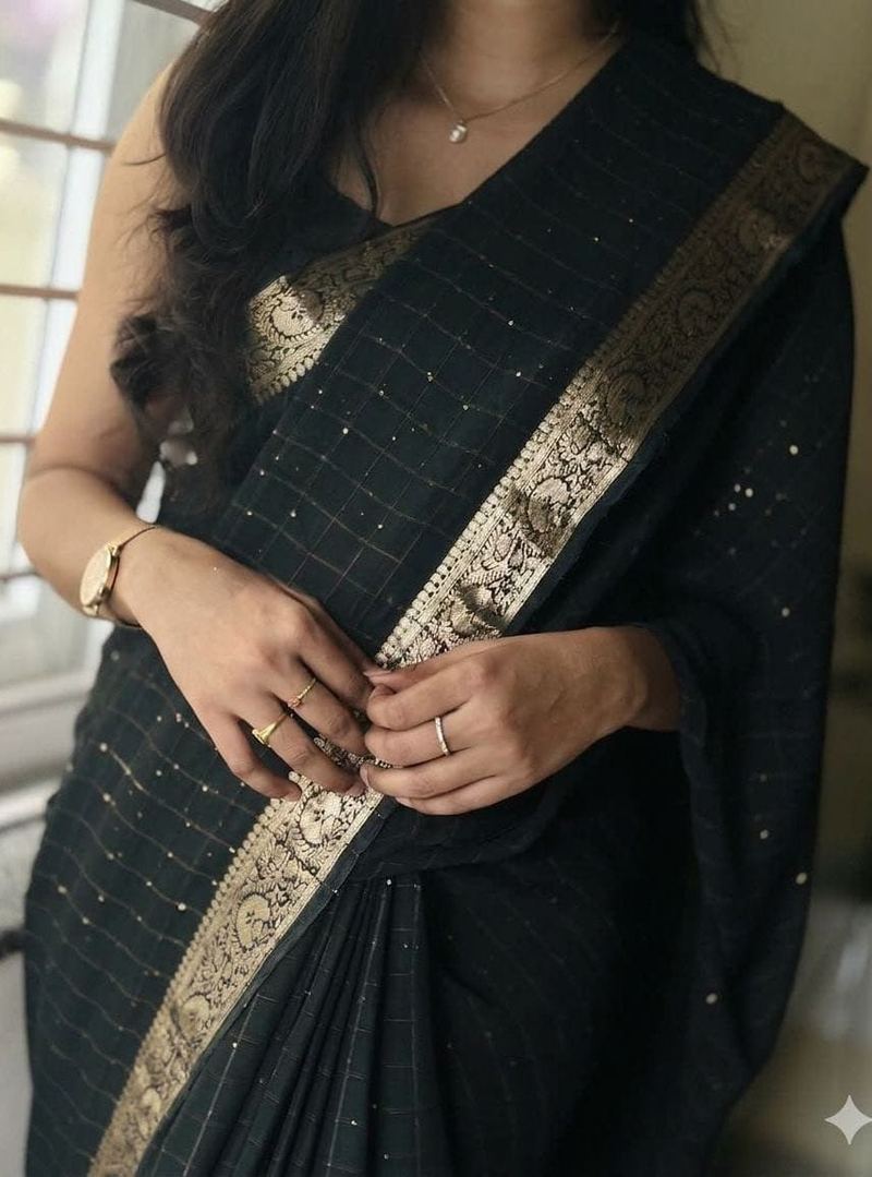 Sequin Checks Saree with Zari Border