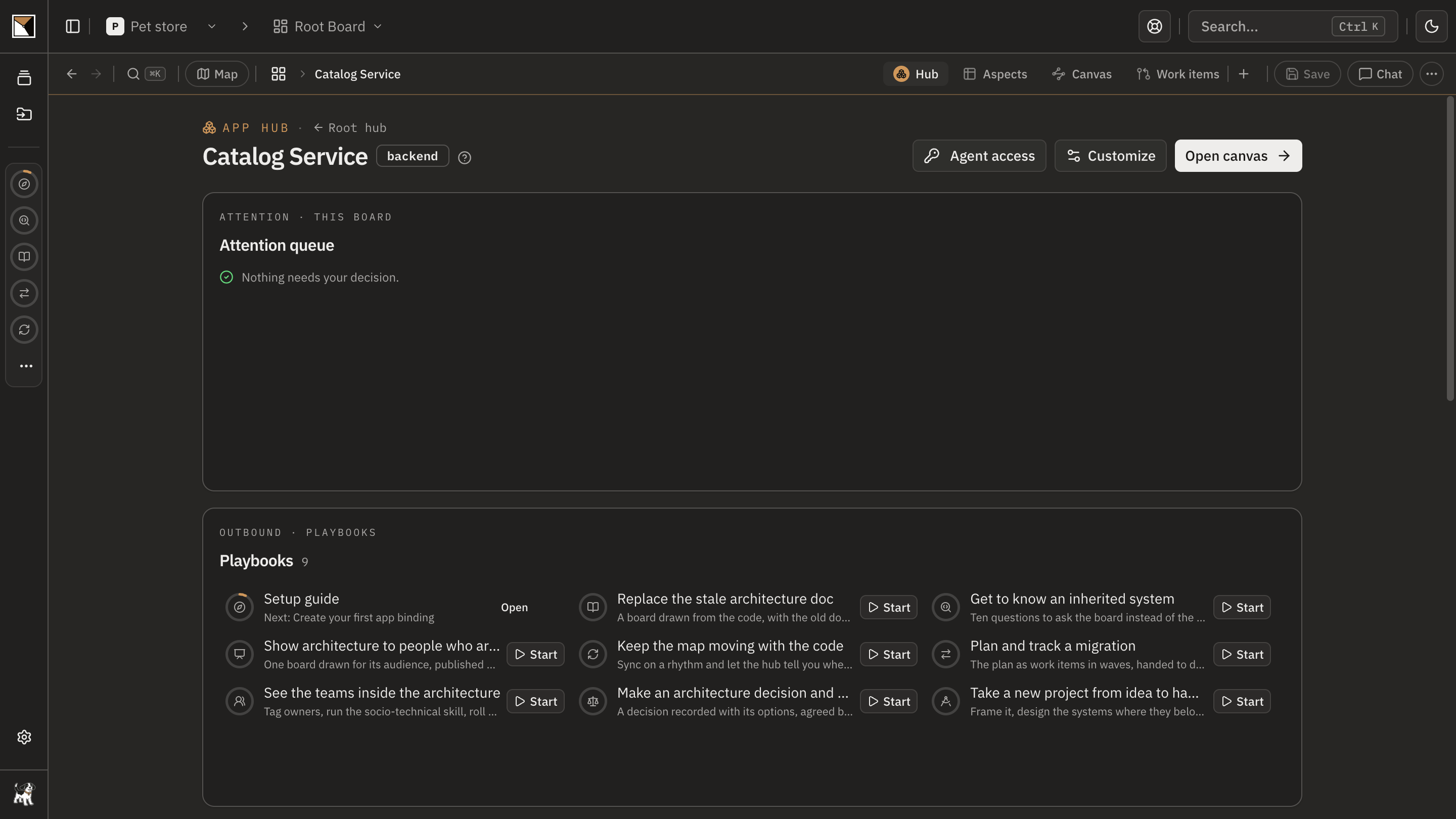 The new app's hub: its front page, with the binding ready for the code plugin to connect.