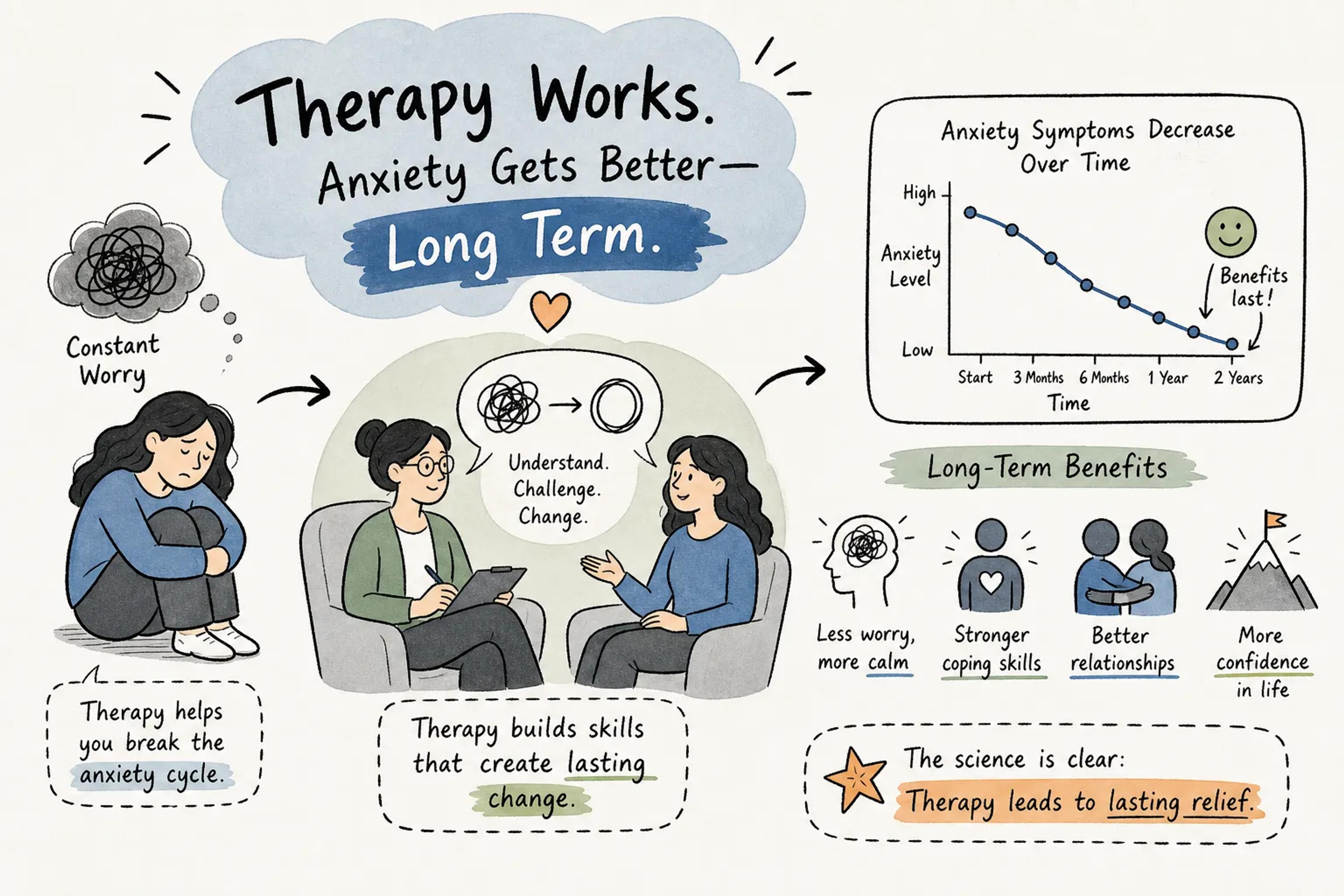 Article hero image: How therapy helps anxiety long term: what the science shows — UK Inkind psychology blog