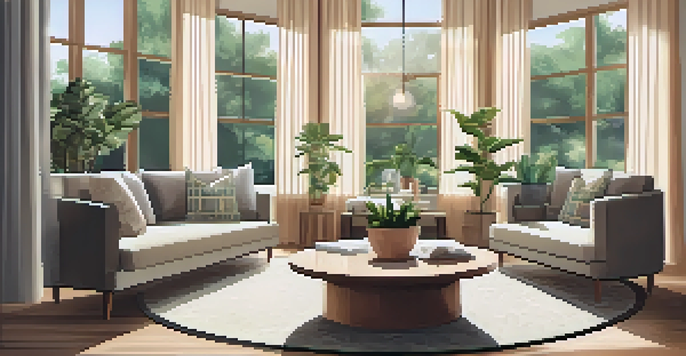A cozy therapy room with natural light, comfortable seating in a circle, and plants on a coffee table, creating a safe and inviting atmosphere.