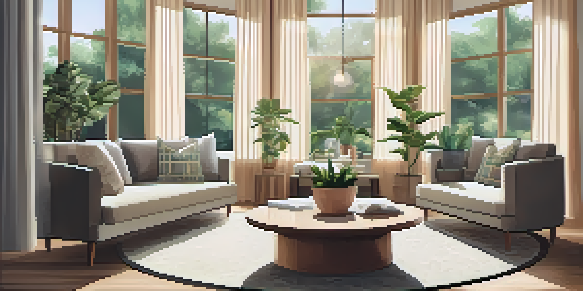A cozy therapy room with natural light, comfortable seating in a circle, and plants on a coffee table, creating a safe and inviting atmosphere.