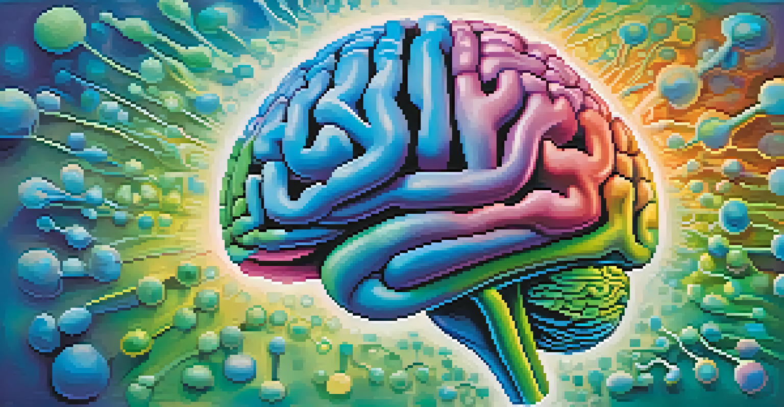 An abstract illustration of the human brain with vibrant colors representing neuroplasticity and interconnected neural networks against a calming background.