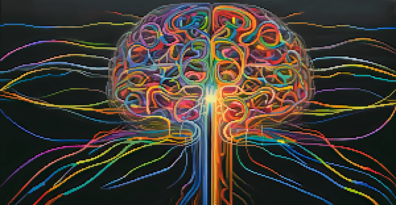 An abstract image of a brain with glowing neural pathways and colorful patterns symbolizing creativity and altered states of consciousness.