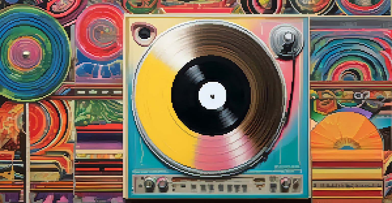 A vintage vinyl record album cover with intricate psychedelic artwork and vibrant colors, displayed against a soft gradient background.