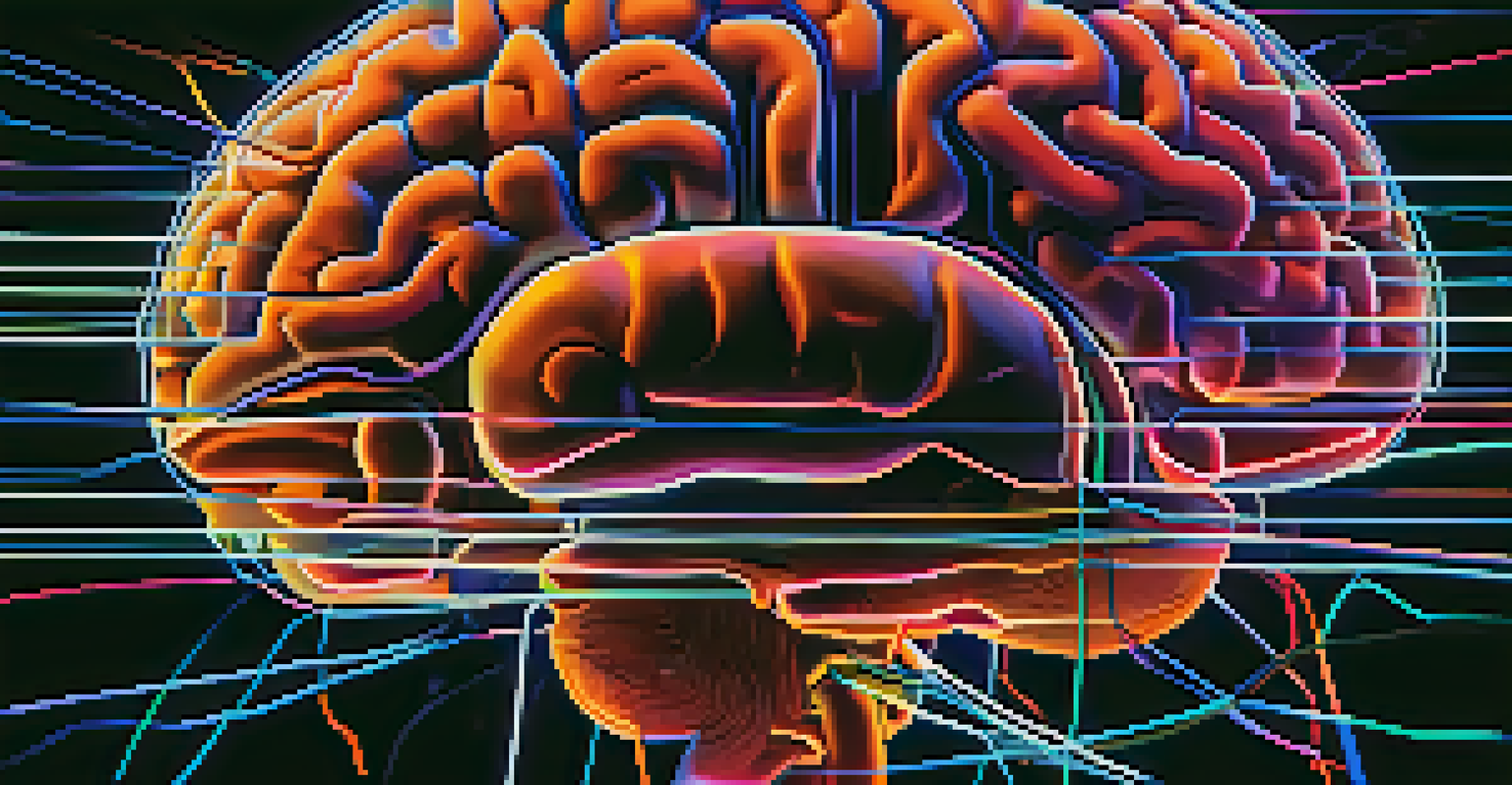 An abstract image of a human brain with illuminated neural connections against a dark background.