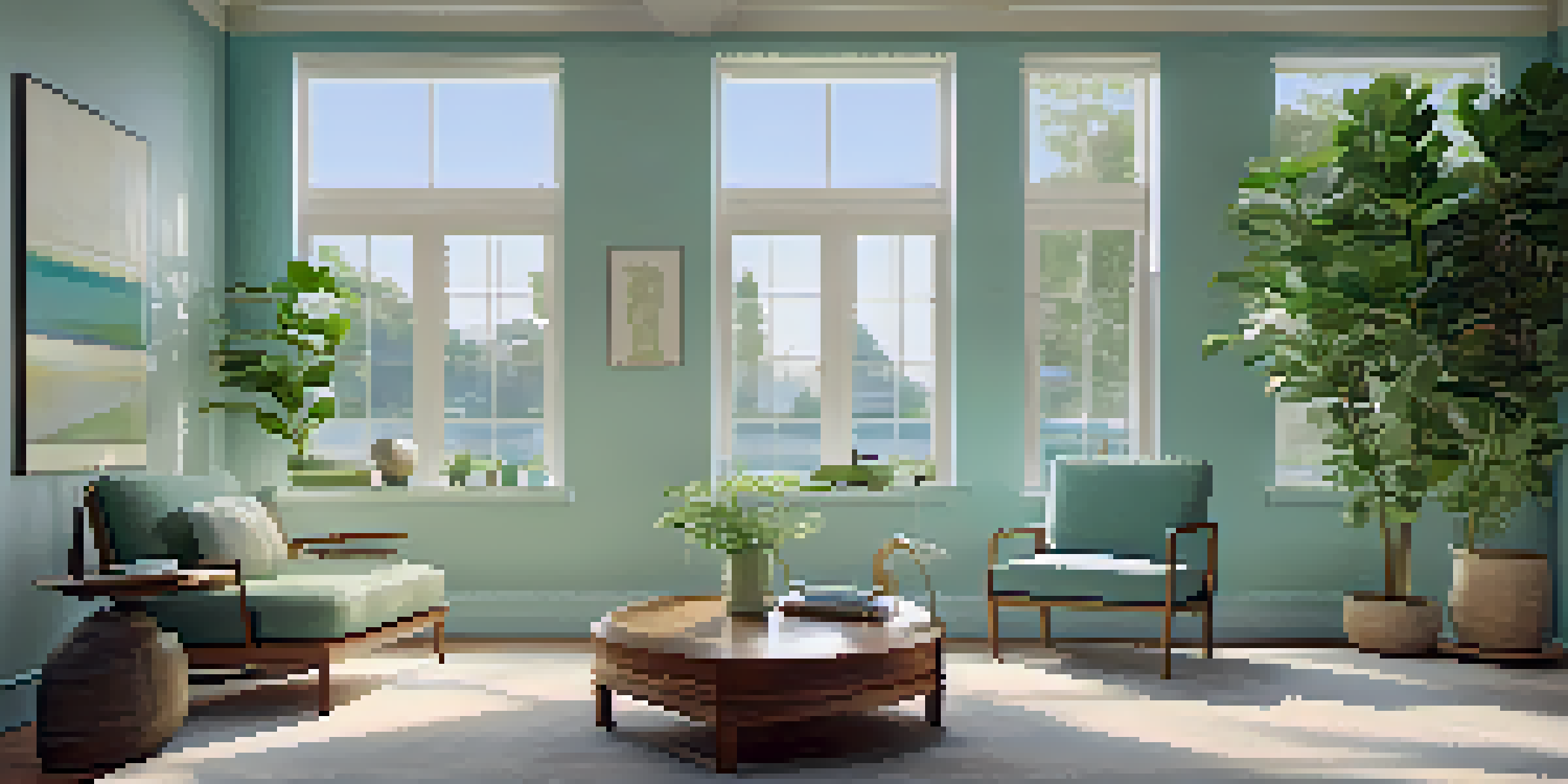 A calming therapy room with natural light, comfortable seating, and cultural art pieces.