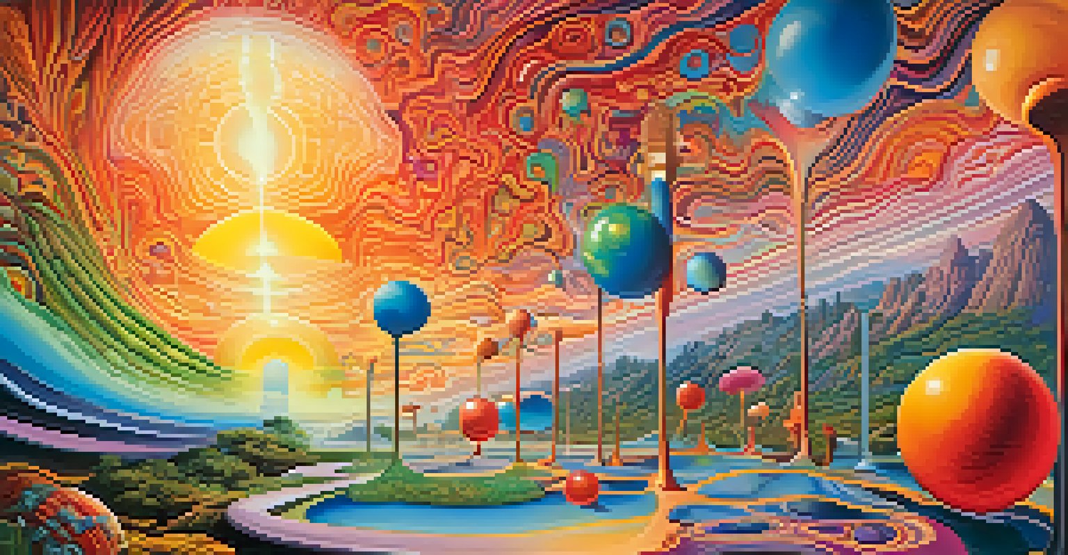 An abstract illustration of a psychedelic experience with swirling colors and dreamlike landscapes.