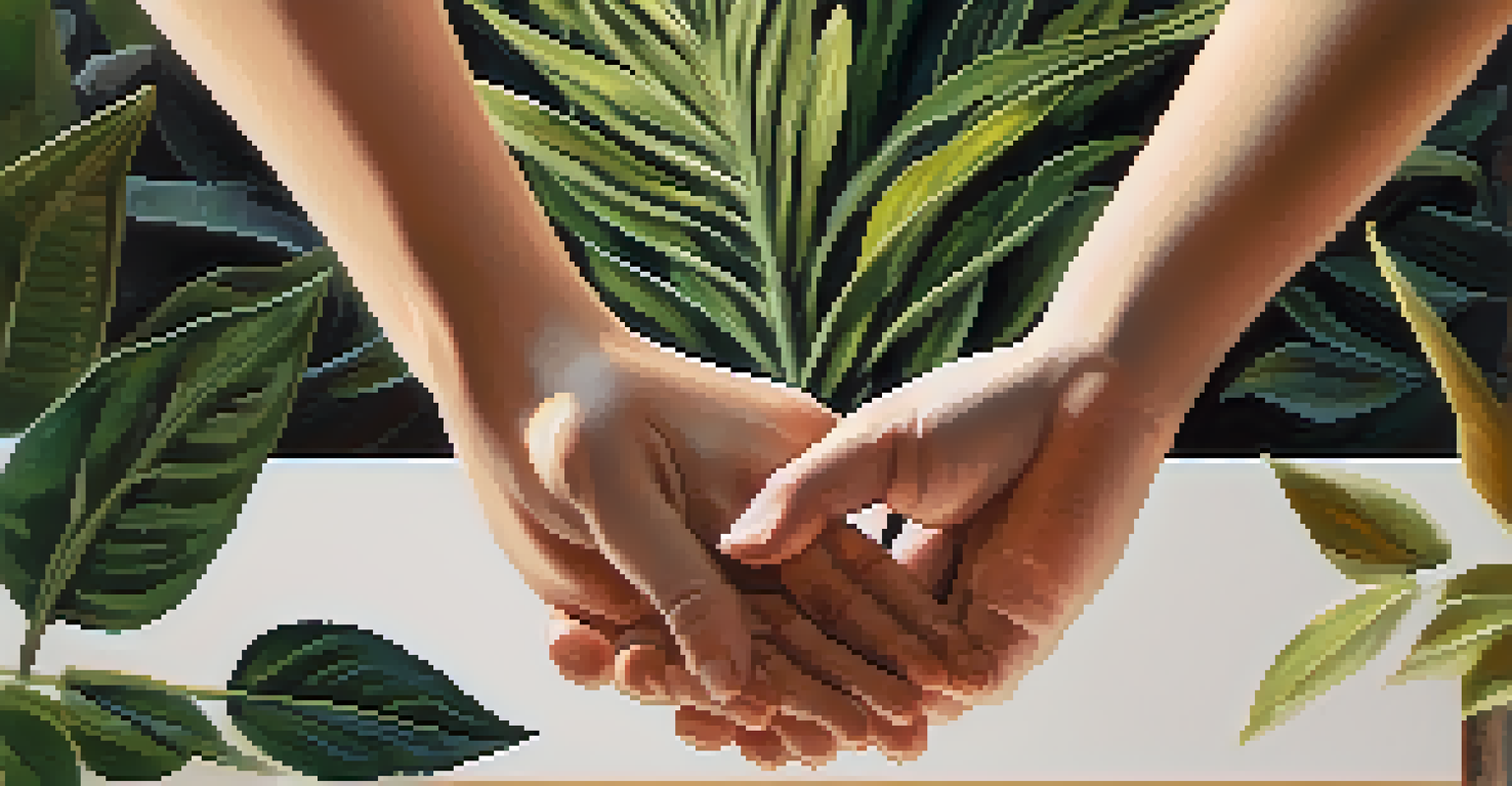 Close-up of two hands reaching out to each other in a cozy room, symbolizing connection and trust.