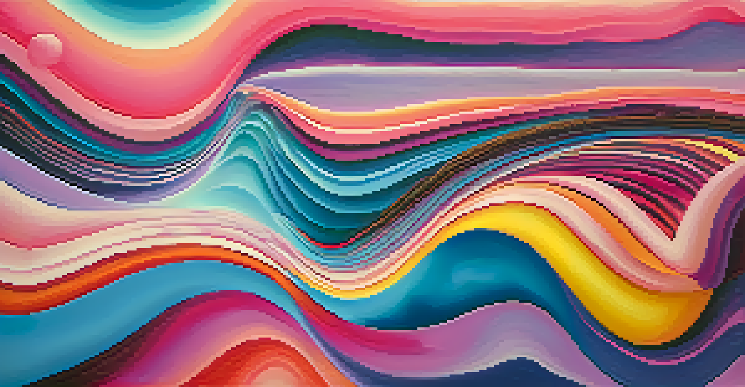 An abstract landscape of colorful sound waves and psychedelic patterns, representing music and altered states.