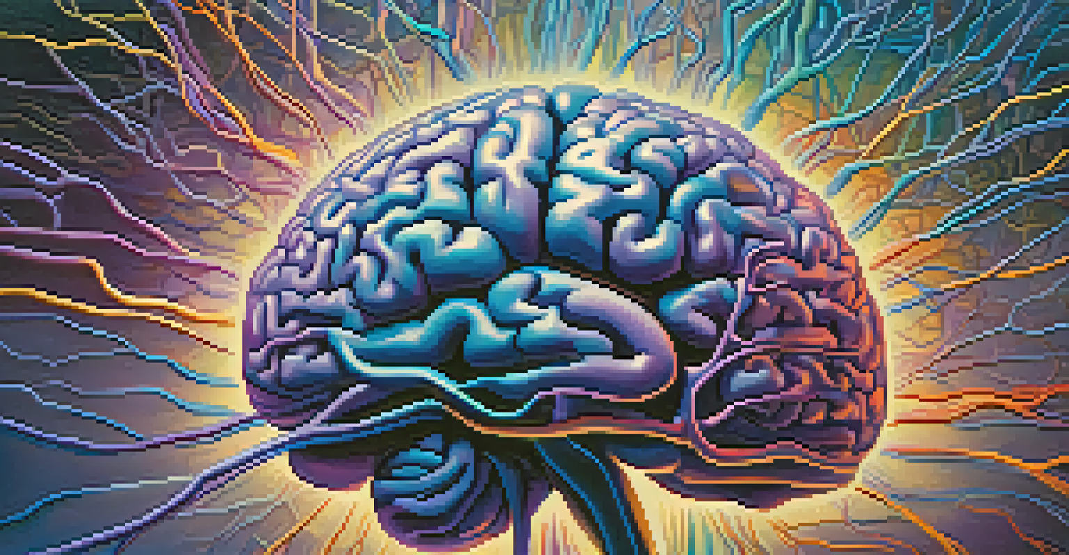 An artistic representation of the human brain with brightly lit neural connections against a gradient background of blues and purples.