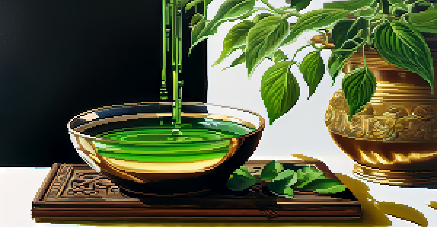 Close-up of a Soma plant being pressed to extract juice, highlighting its vibrant green leaves and golden liquid in a ceremonial cup.