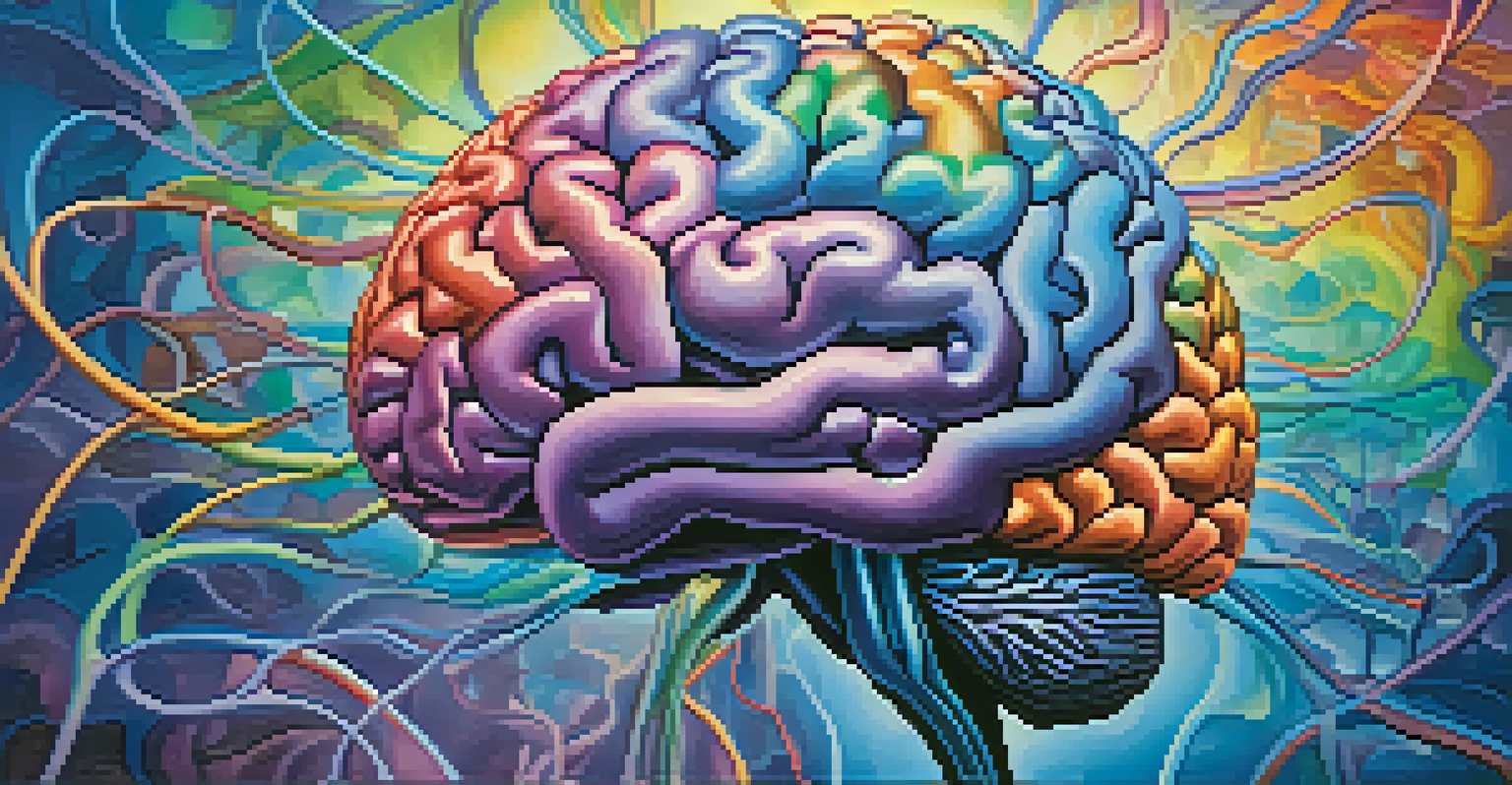 An abstract image of a brain with colorful swirling patterns representing neuroplasticity and transformation.
