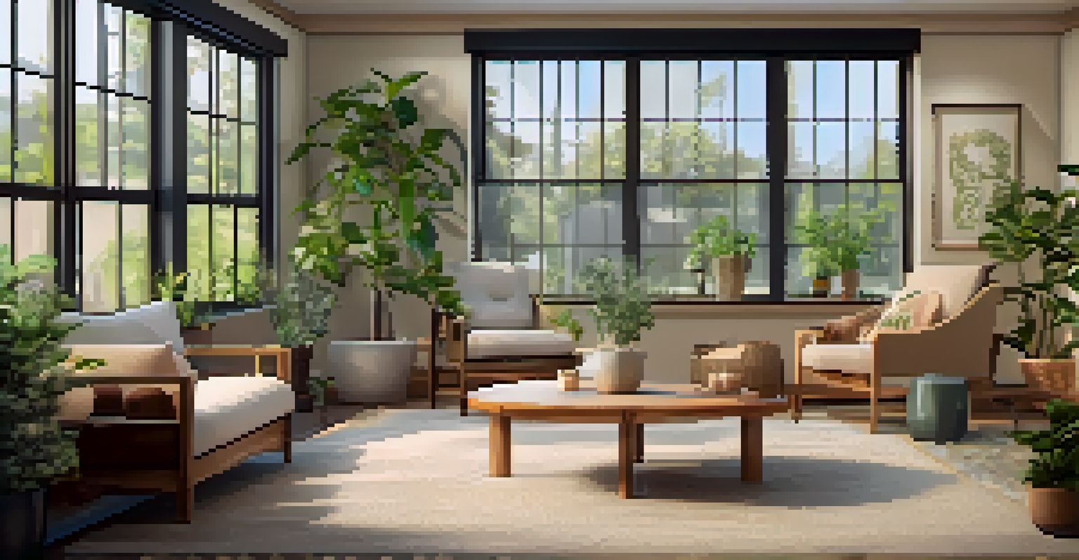 A comforting therapy room with soft lighting, plants, and plush seating, creating a peaceful environment.