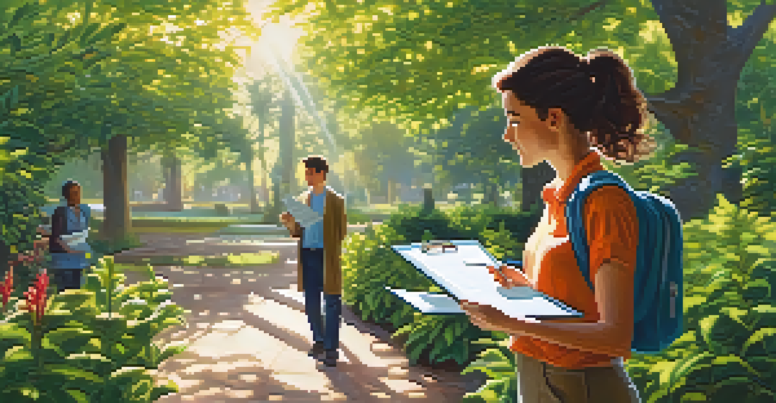 A researcher and a participant walking in a tranquil garden, discussing study implications in a peaceful outdoor setting.