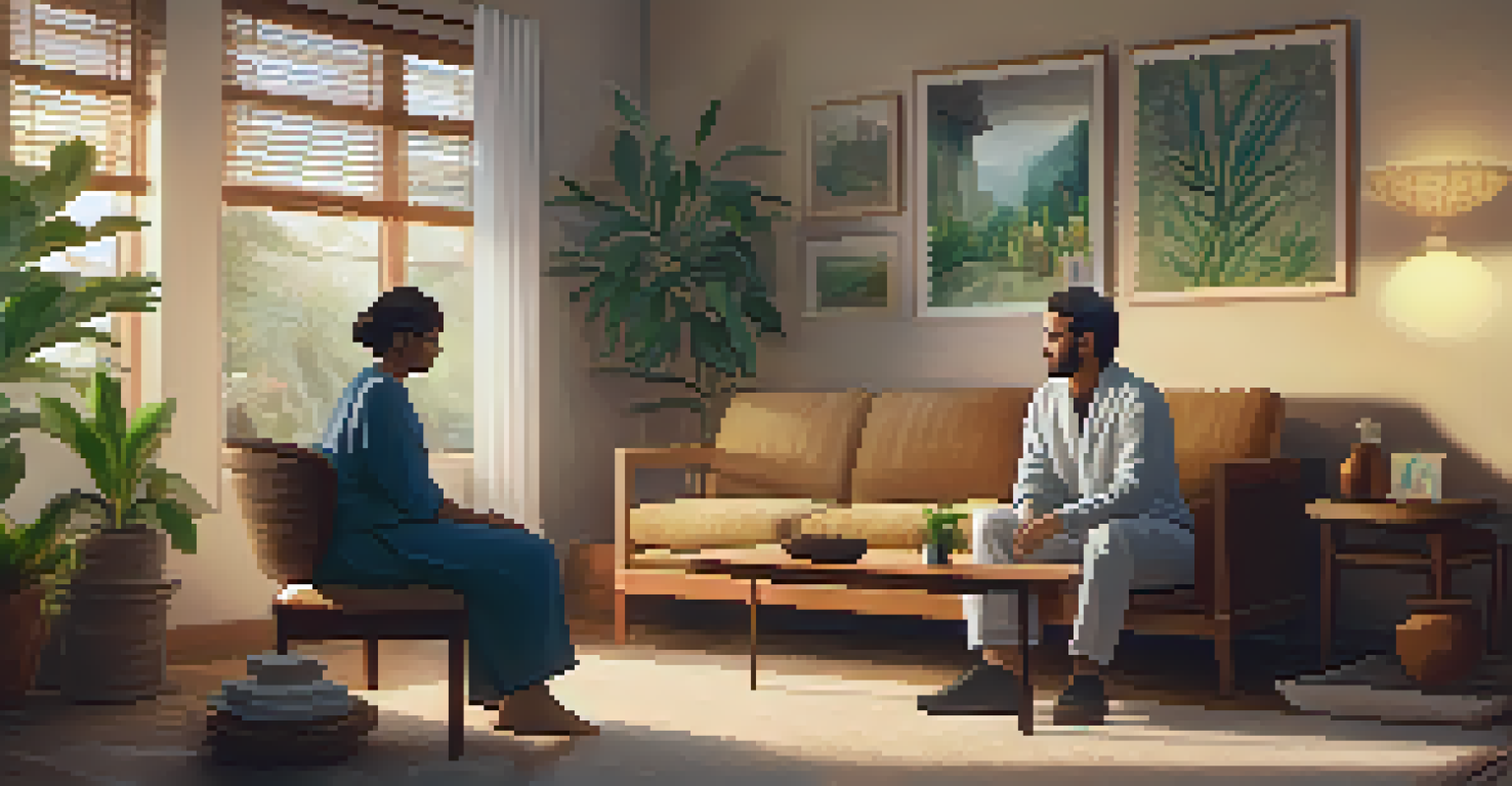 A therapist and patient in a warm, inviting therapy room, emphasizing a supportive environment.