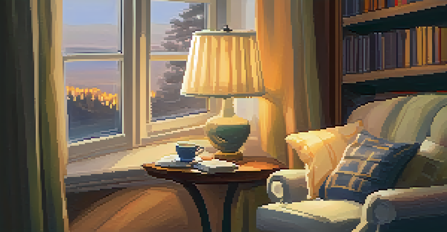 A cozy reading nook by a window, with cushions, a blanket, and a stack of books.