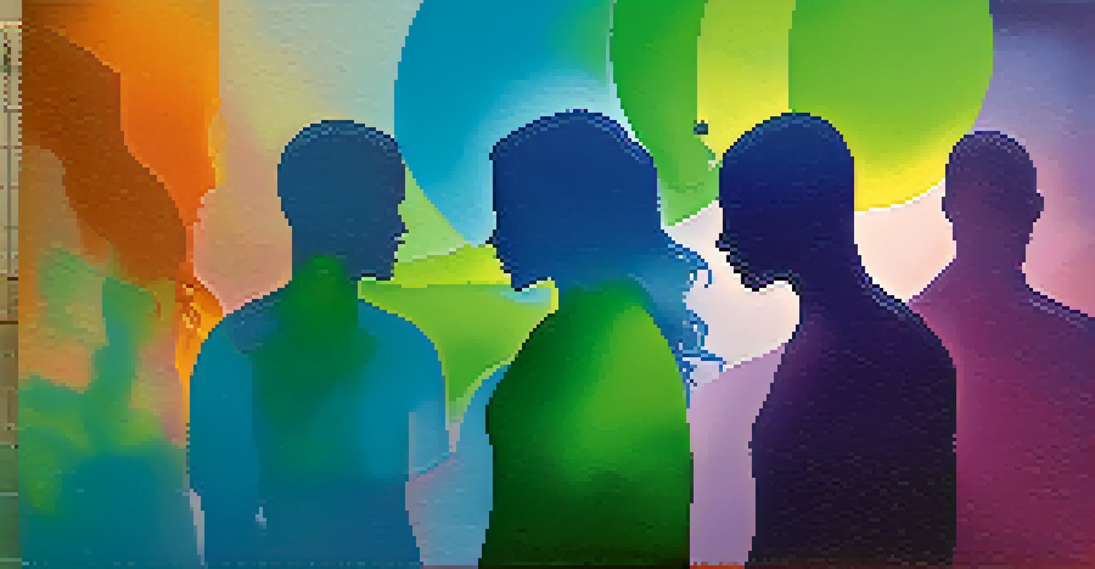 An abstract illustration of human silhouettes in vibrant colors, connected by flowing lines symbolizing empathy.