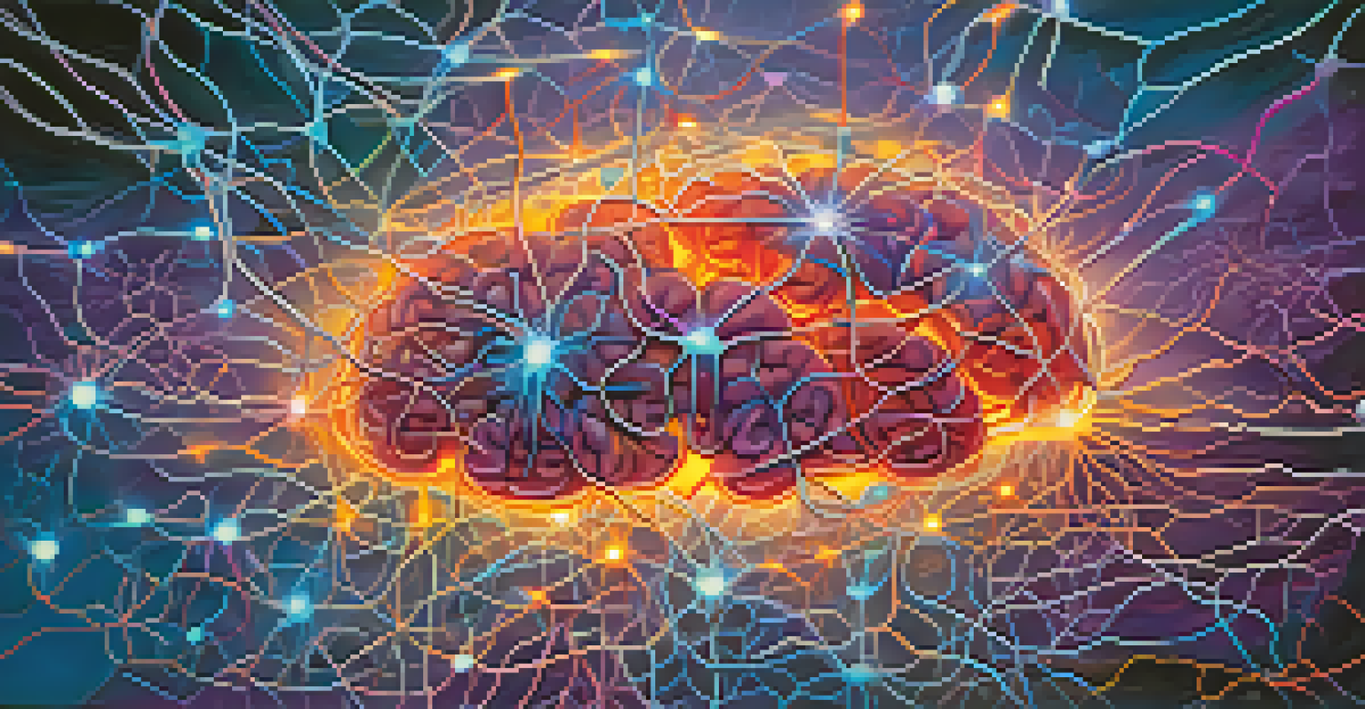 An abstract illustration of brain connectivity with glowing neurons and vibrant colors, symbolizing altered states of consciousness.