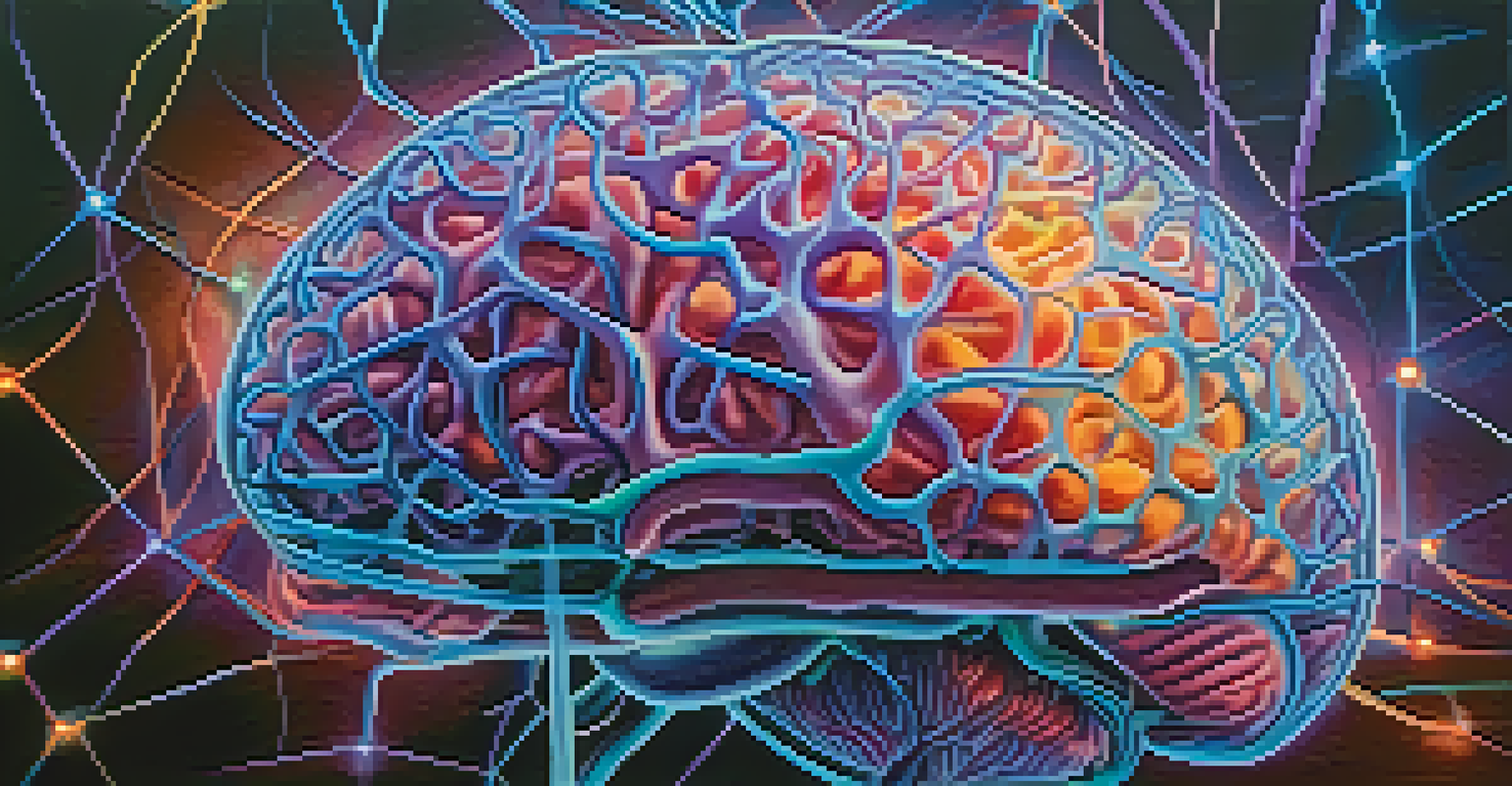 A detailed close-up of a human brain with colorful neural connections and a soft gradient background.