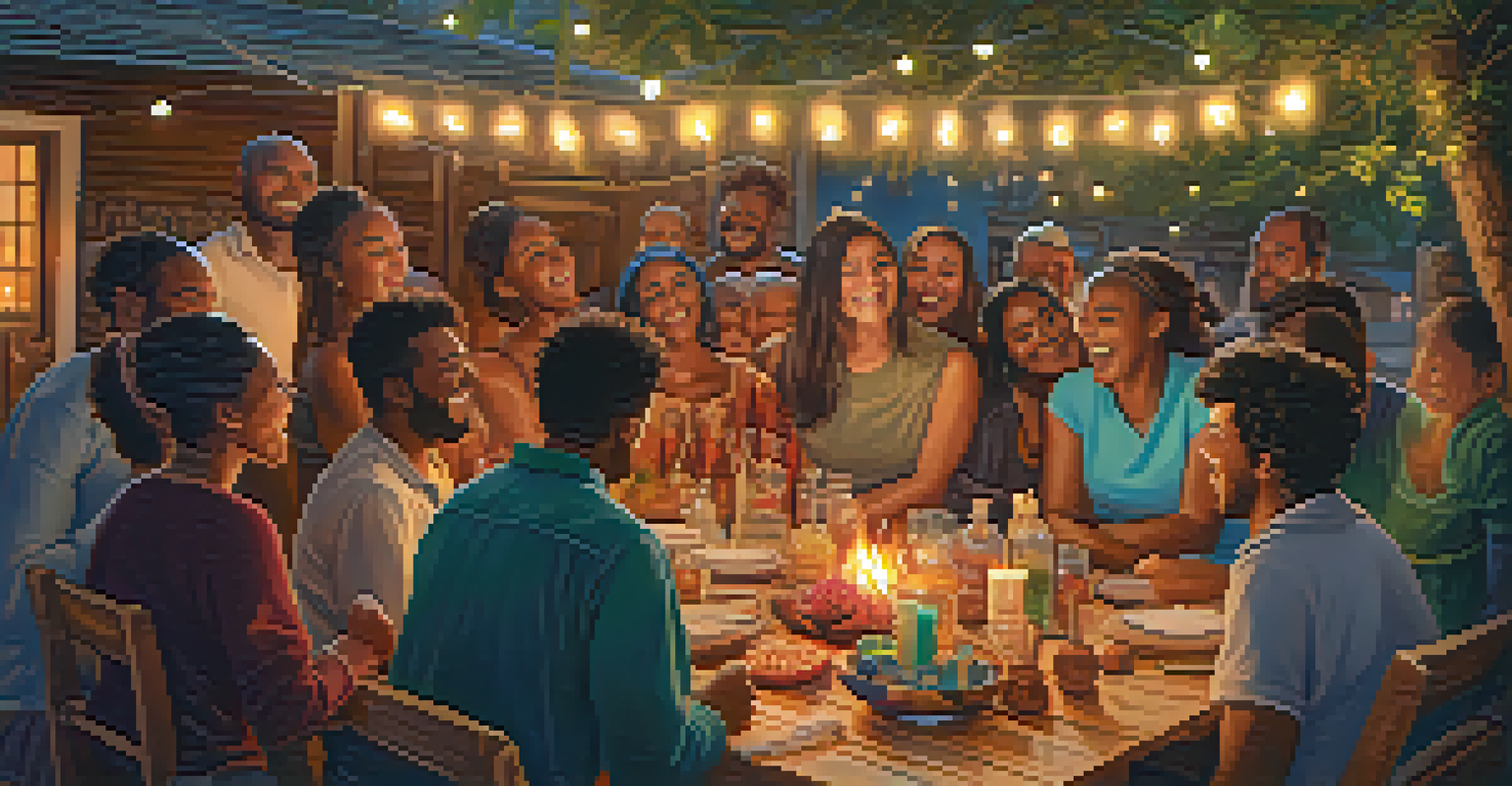 A diverse group of individuals sharing their experiences after a hallucinogenic ritual in a cozy outdoor setting.