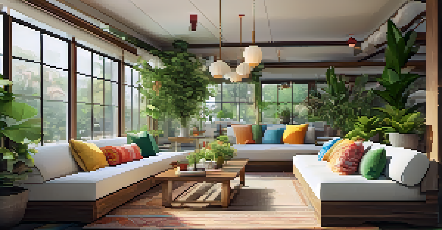 A cozy wellness retreat with seating, herbal teas, and plants bathed in natural light.