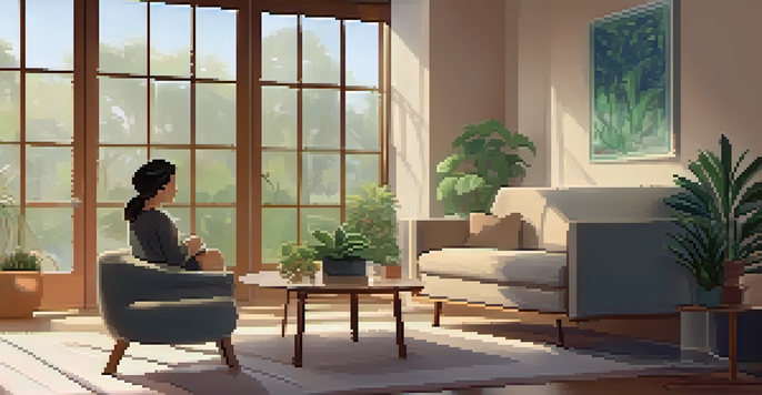 A cozy therapy room featuring a therapist and client in a calming environment.