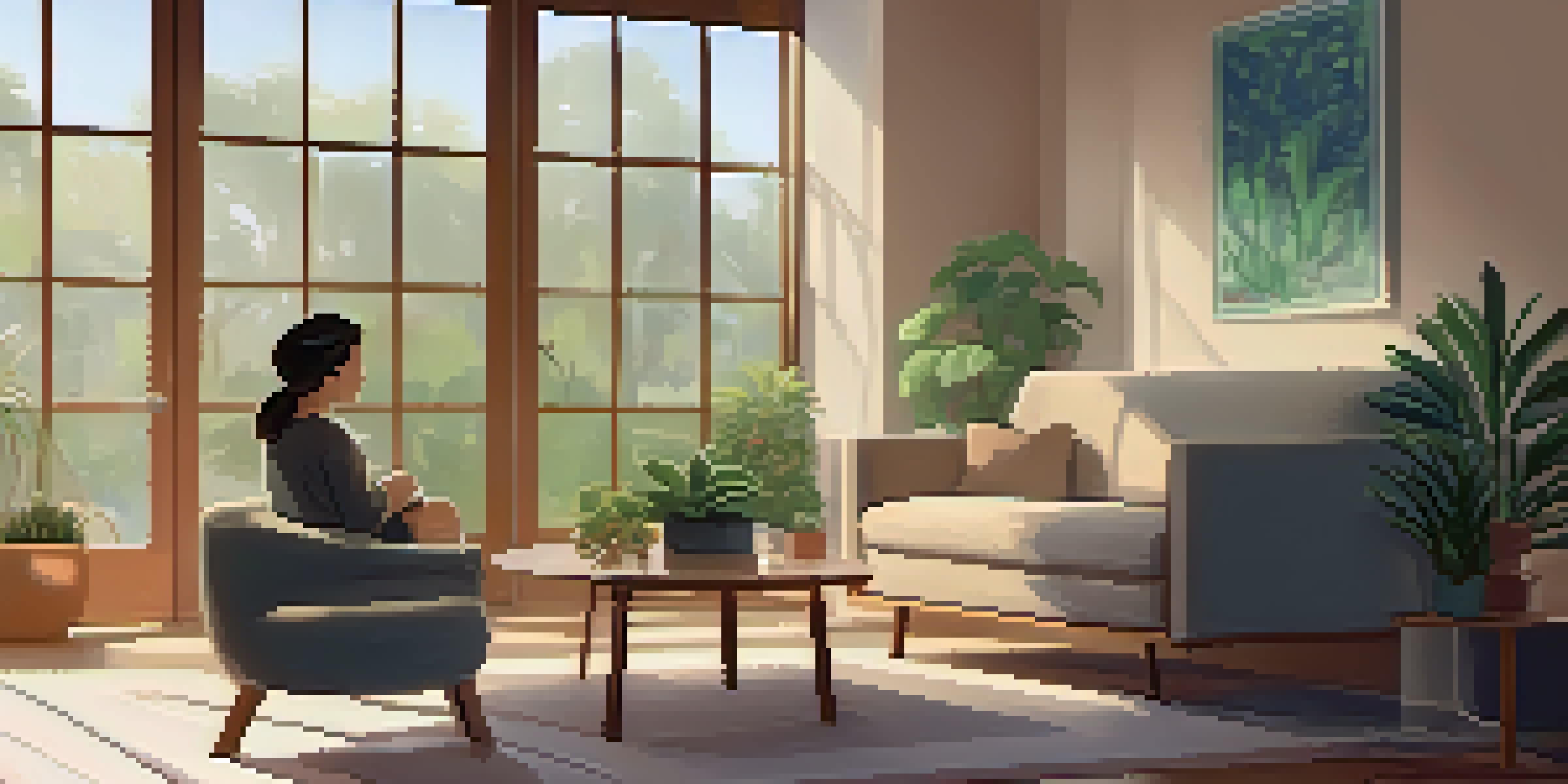 A cozy therapy room featuring a therapist and client in a calming environment.