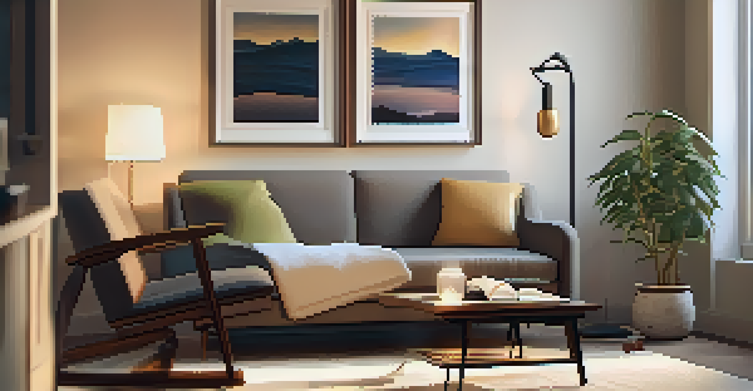 A warm and inviting therapy room with soft lighting, a couch, and calming decor for therapy sessions.