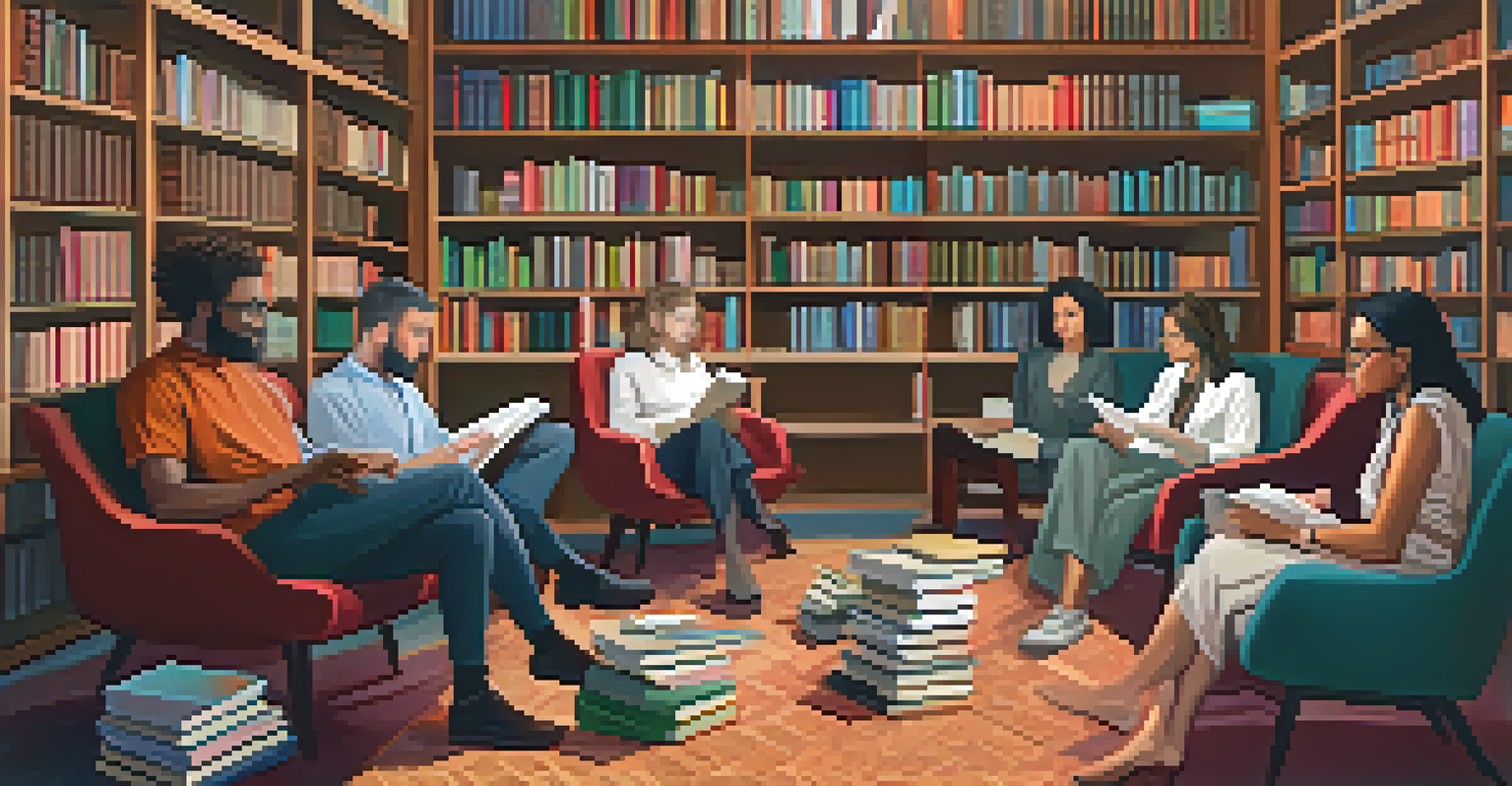 Therapists discussing hallucinogens in a cozy library with books and research papers.