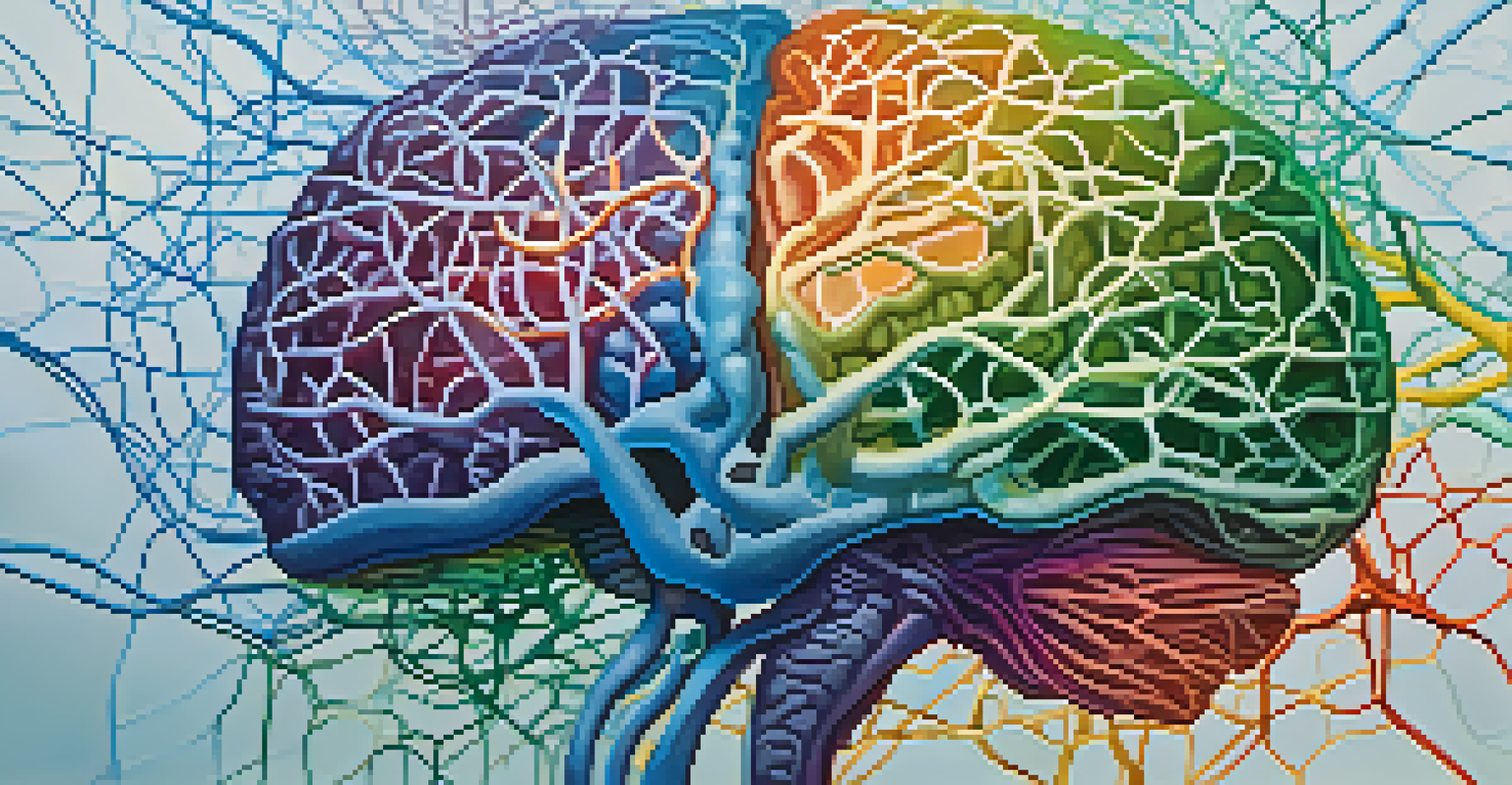 An abstract image of a human brain with colorful neural connections on a calming background.