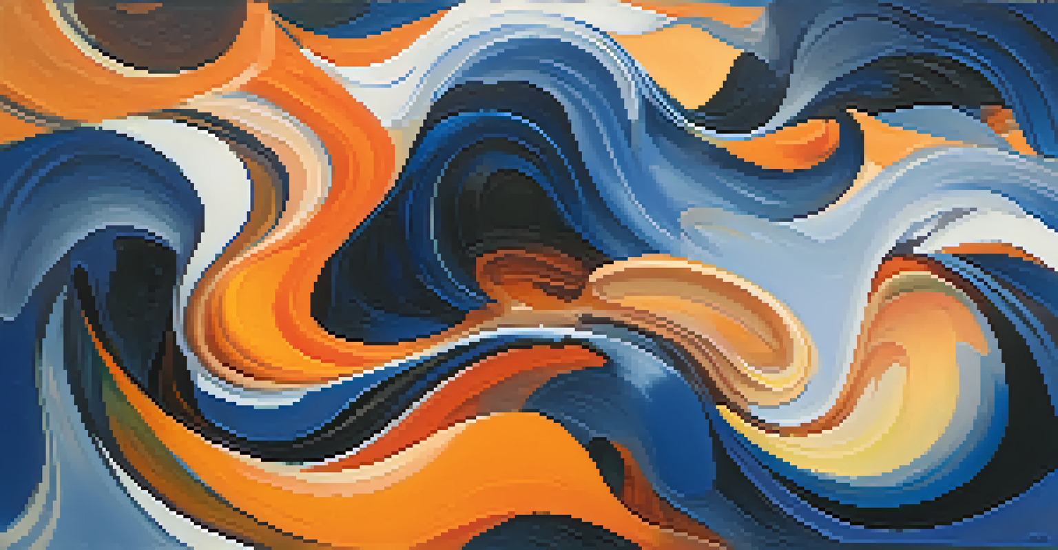 An abstract image depicting creativity with swirling colors and a silhouette of a writer surrounded by dynamic shapes.