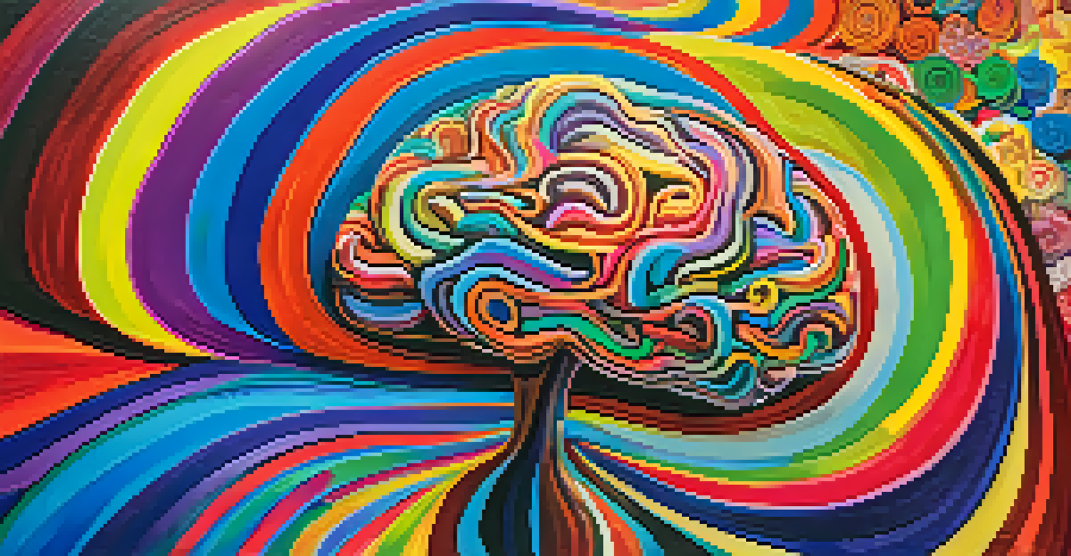 A colorful artistic depiction of a human brain with swirling patterns representing psychedelic effects.