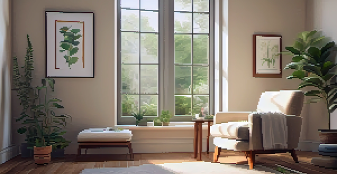 A therapy room with soft lighting, a comfortable armchair, a potted plant, and calming artwork, creating an inviting space for healing.