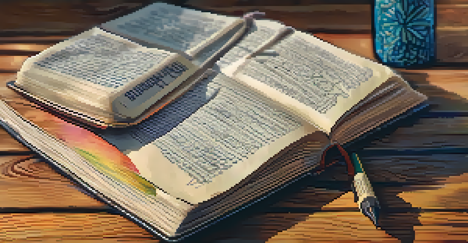 A journal with handwritten notes on a wooden surface, accompanied by a pen and a candle, evoking reflection.