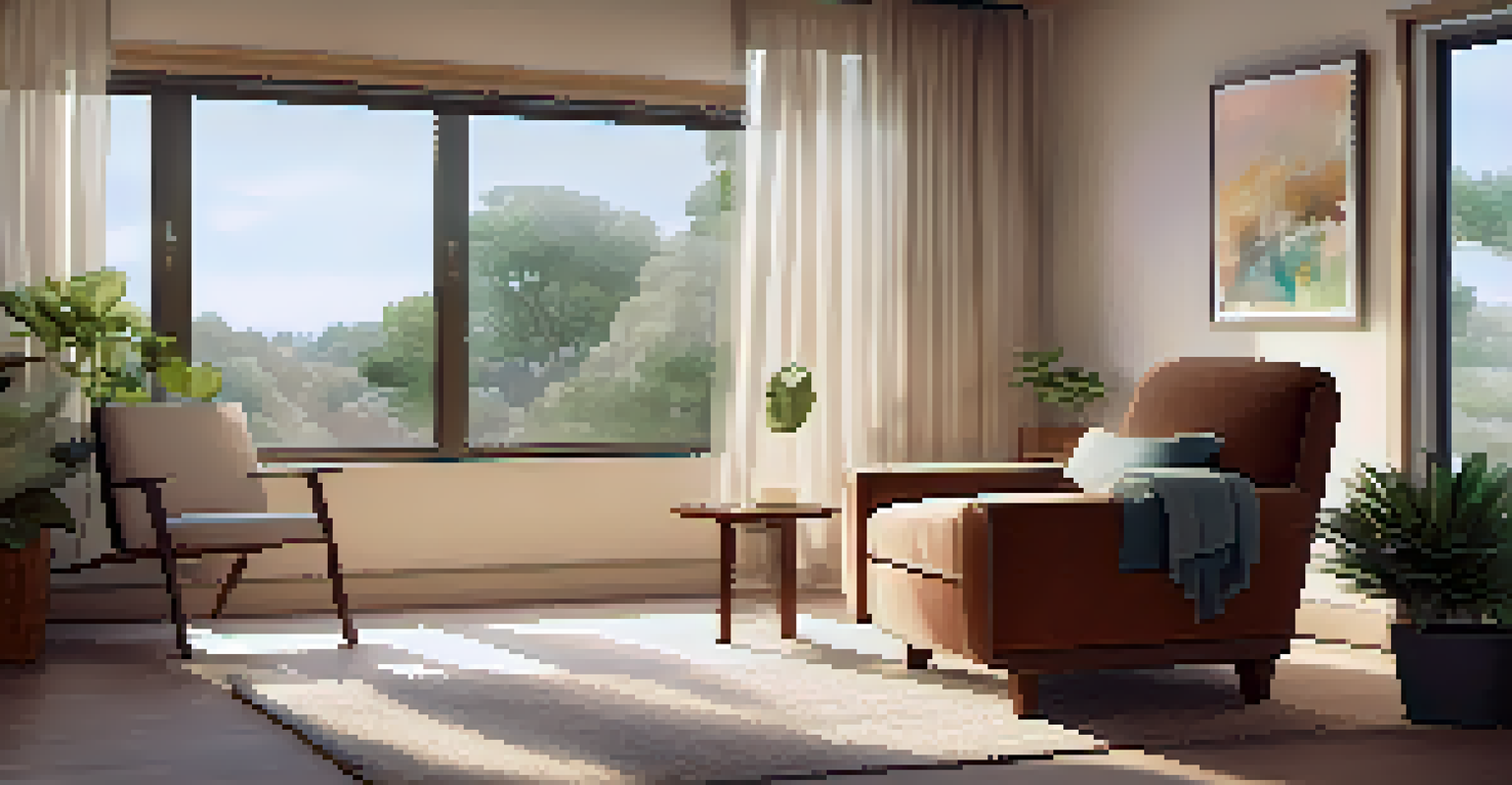 A calming therapy room featuring an armchair, natural light, and soft decor elements.