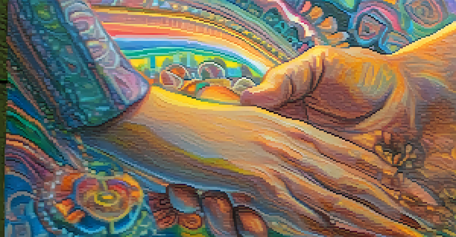 A therapist's hand guiding a participant during a therapy session, showcasing warmth and support in a healing environment.