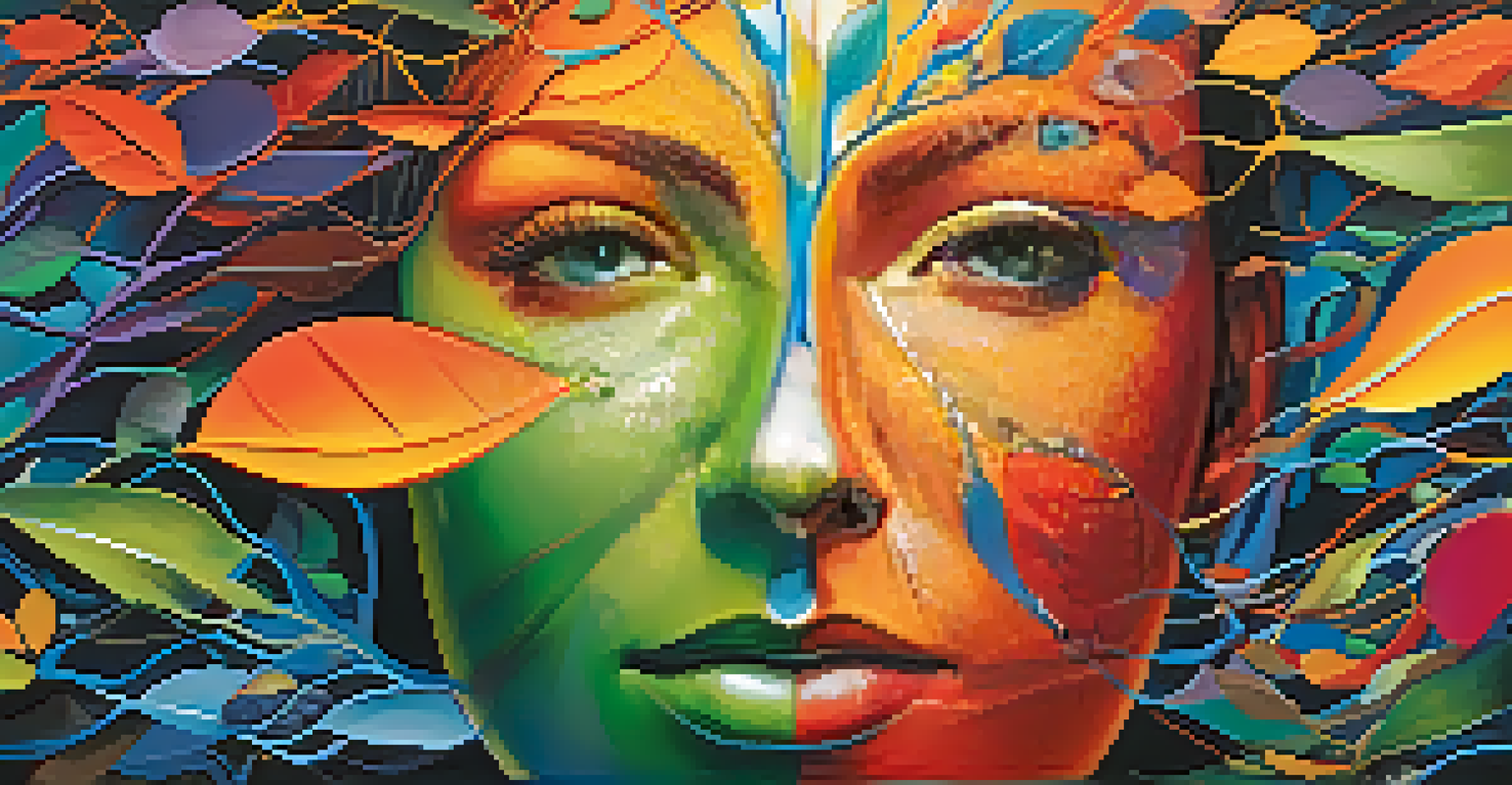 An abstract illustration showing the connection between mind and body with colorful lines and shapes.