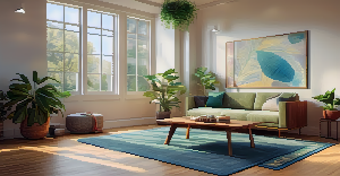 A cozy therapy room filled with natural light, featuring a sofa, plants, and calming artwork, designed for psychedelic integration therapy.