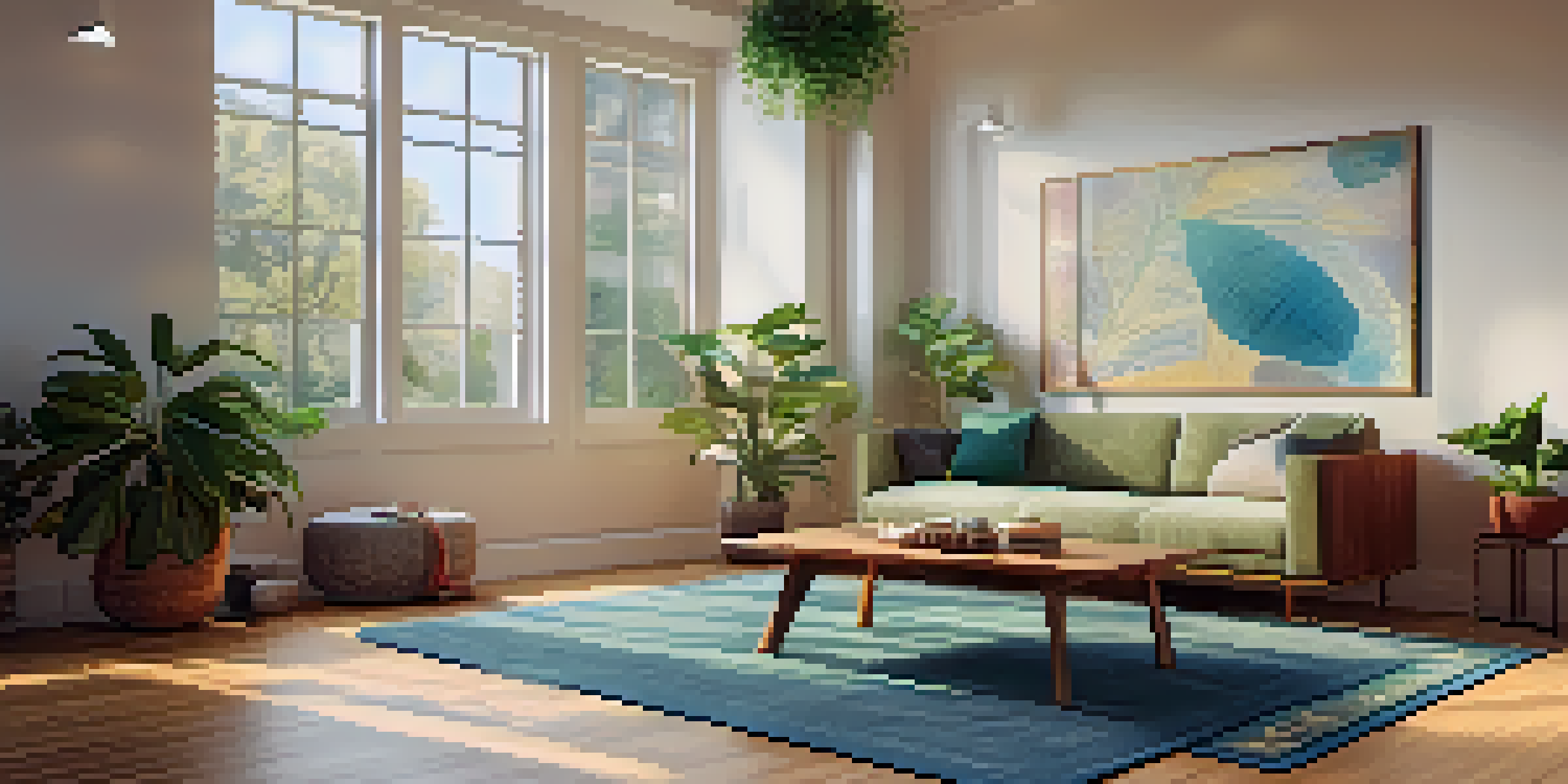 A cozy therapy room filled with natural light, featuring a sofa, plants, and calming artwork, designed for psychedelic integration therapy.