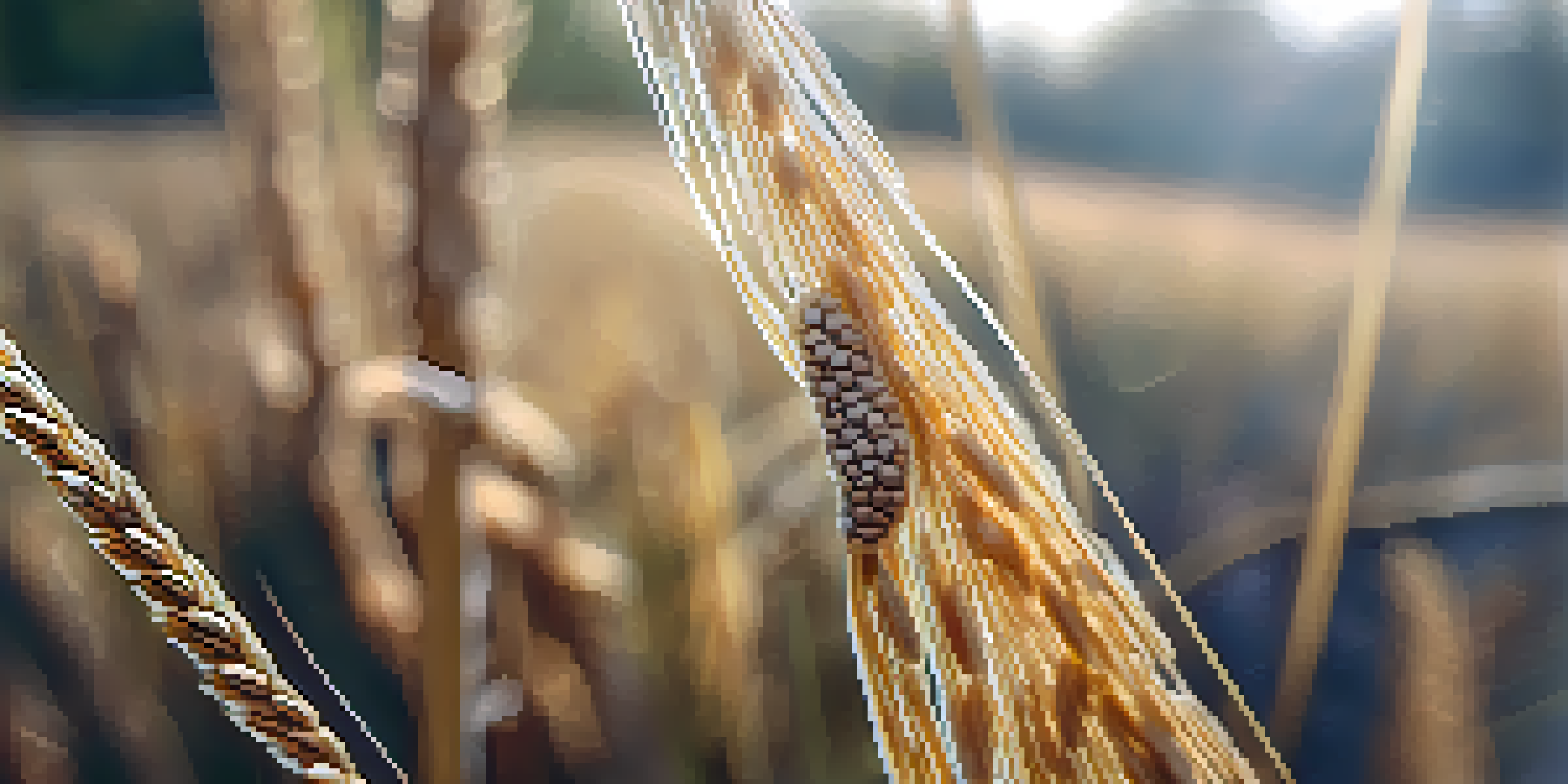 A close-up view of the ergot fungus on rye, with soft sunlight illuminating the scene.