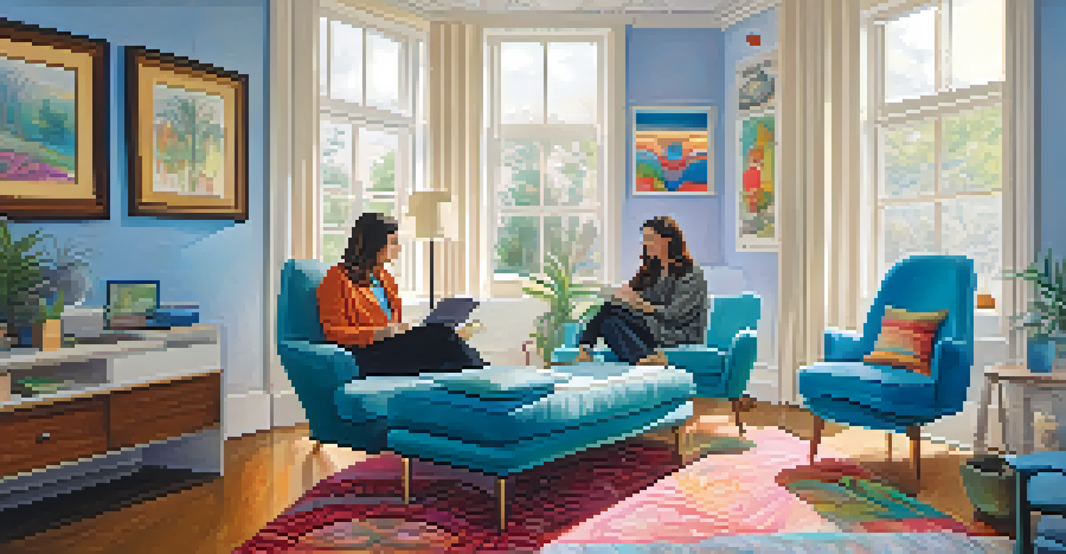 A modern therapy session showing a patient in a relaxed position with headphones and an eye mask, while a therapist observes in a bright and welcoming room.