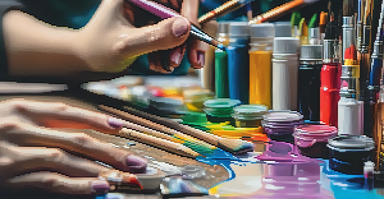An artist's hands painting on a canvas with vibrant colors in a cluttered studio, representing creativity in integration.