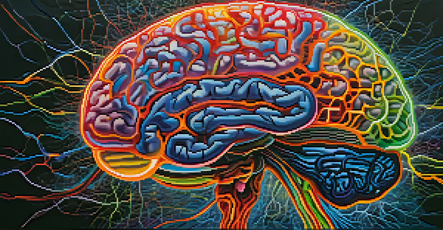 An abstract image of a brain with colorful neural connections illuminated against a dark background.