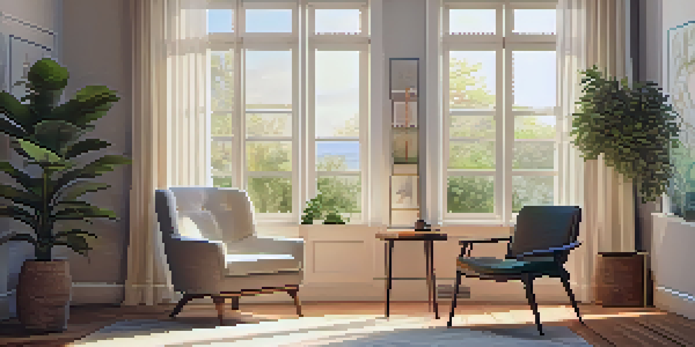 A cozy room with warm lighting, a journal on a table, and plants, designed for reflection and integration.