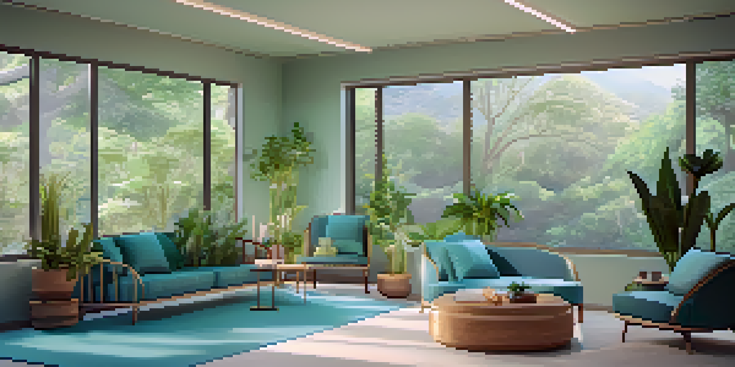 A cozy therapy room with comfortable seating, calming colors, and soothing décor, designed for psychedelic therapy.