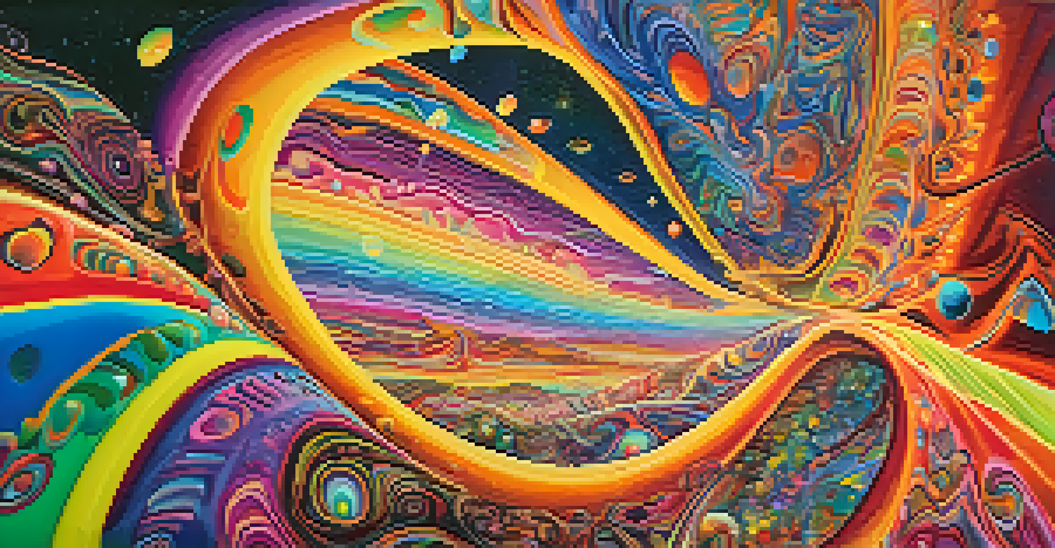 An abstract and colorful design depicting a psychedelic experience, with vibrant swirls and shapes.