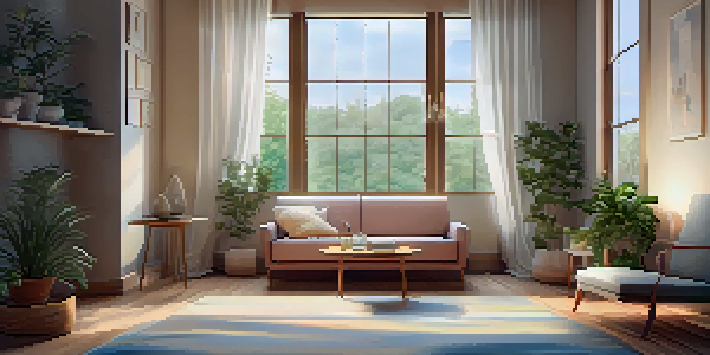 A calming therapy room with a couch, soft lighting, and plants, designed for comfort and relaxation.
